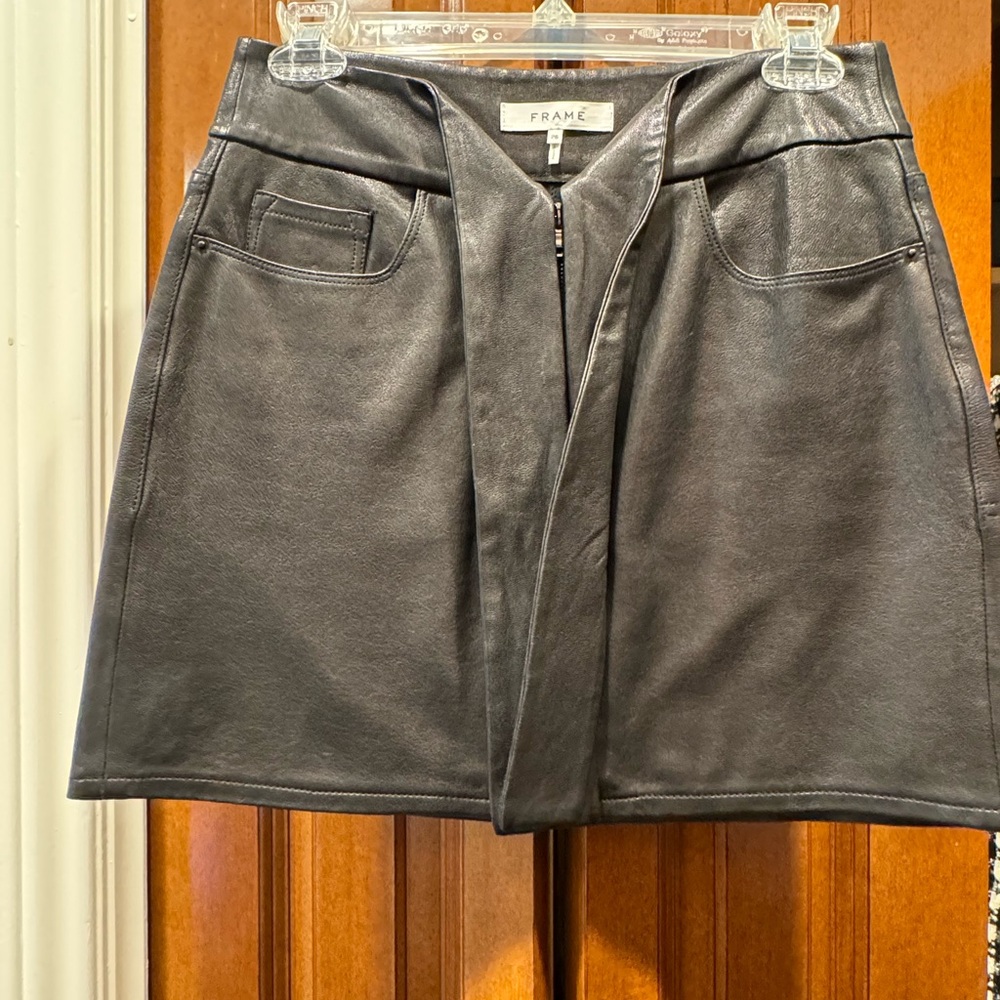 FRAME Denim Black Faux Leather Mini Skirt with Front Panel
